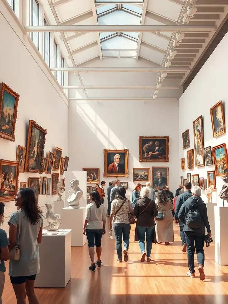 A captivating image of an art exhibition at the CDC, showcasing a diverse collection of paintings, sculptures, and mixed media artworks, attracting art enthusiasts and visitors.