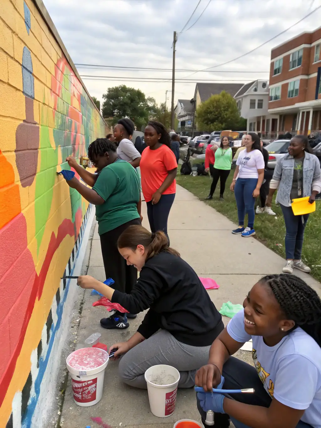 A photograph of children participating in an educational art program at the CDC, painting murals and expressing their creativity under the guidance of instructors.